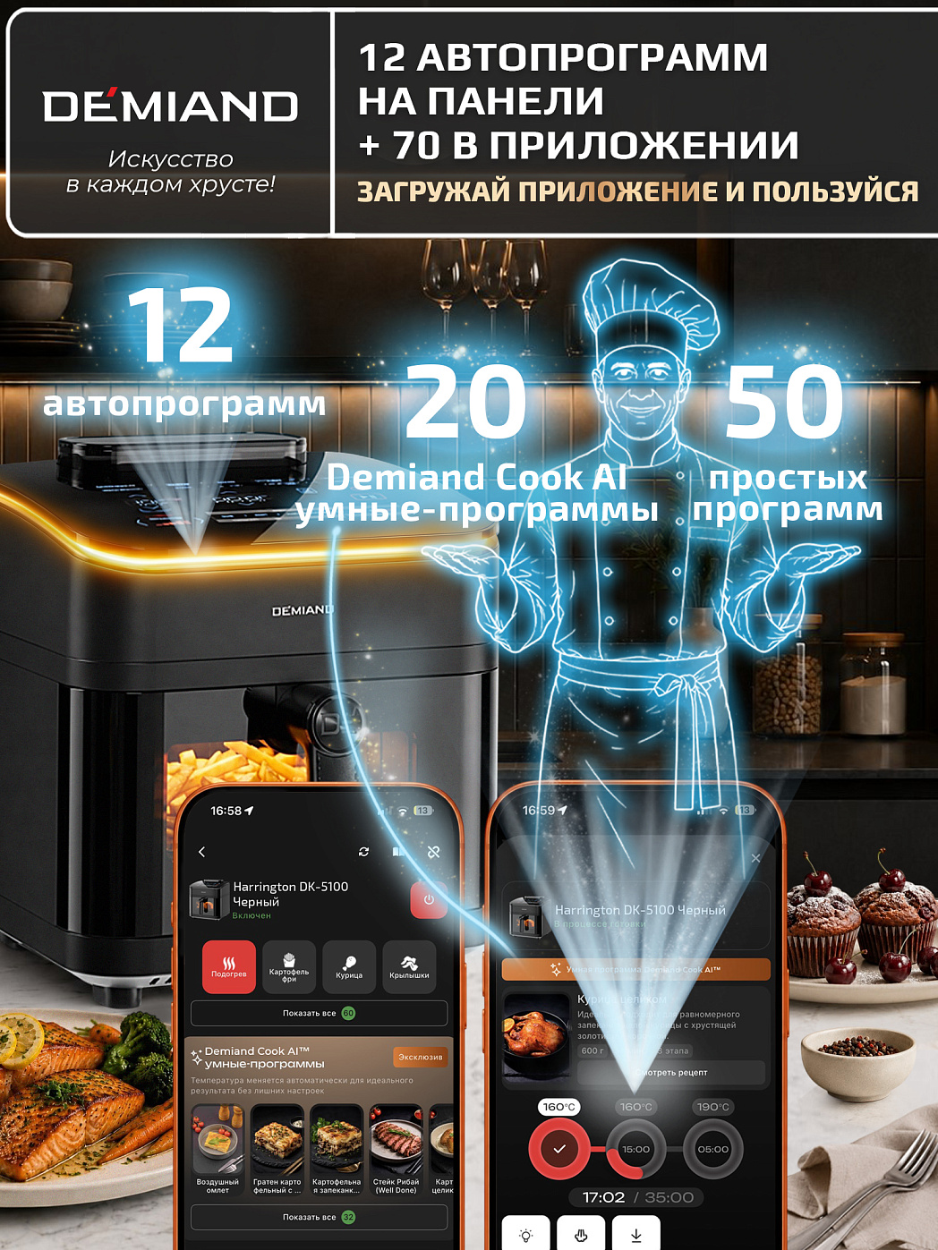 картинка Аэрогриль DEMIAND HARRINGTON DK-5100/Черный с Wi-Fi управлением